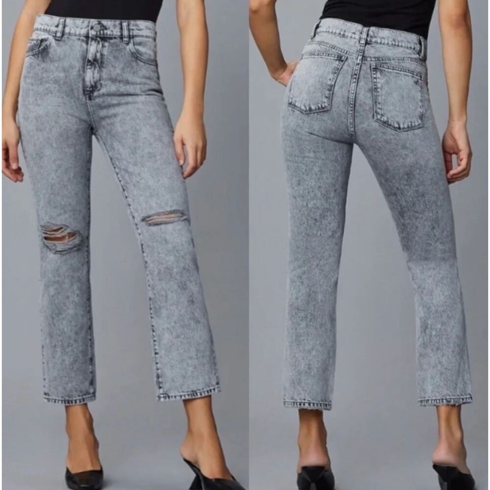 DL1961 Patti Straight High Rise Grey Acid Wash Distressed Ankle Jeans 31